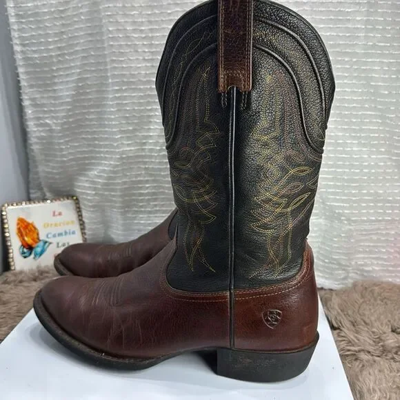 (F) Ariat Men's Comeback Round Toe Western Boots Brown & Black 10016364 - Picture 15 of 15